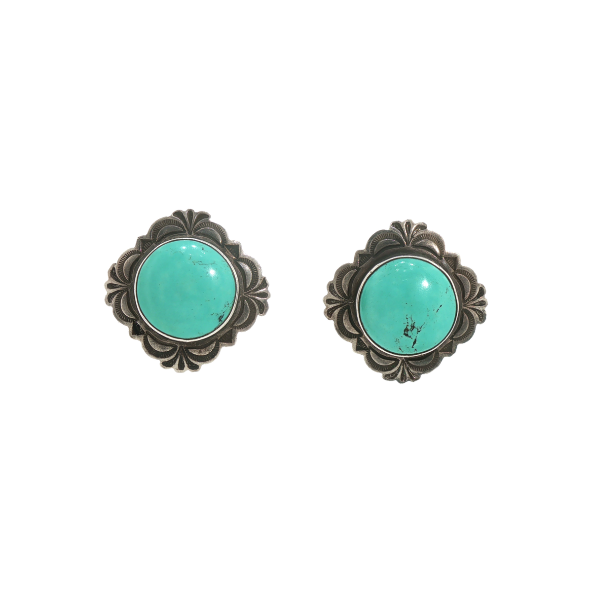 Silver Ear Alex Sanchez, Earrings, Clip-On, Hubei, Silver, Navajo, 1 1/4