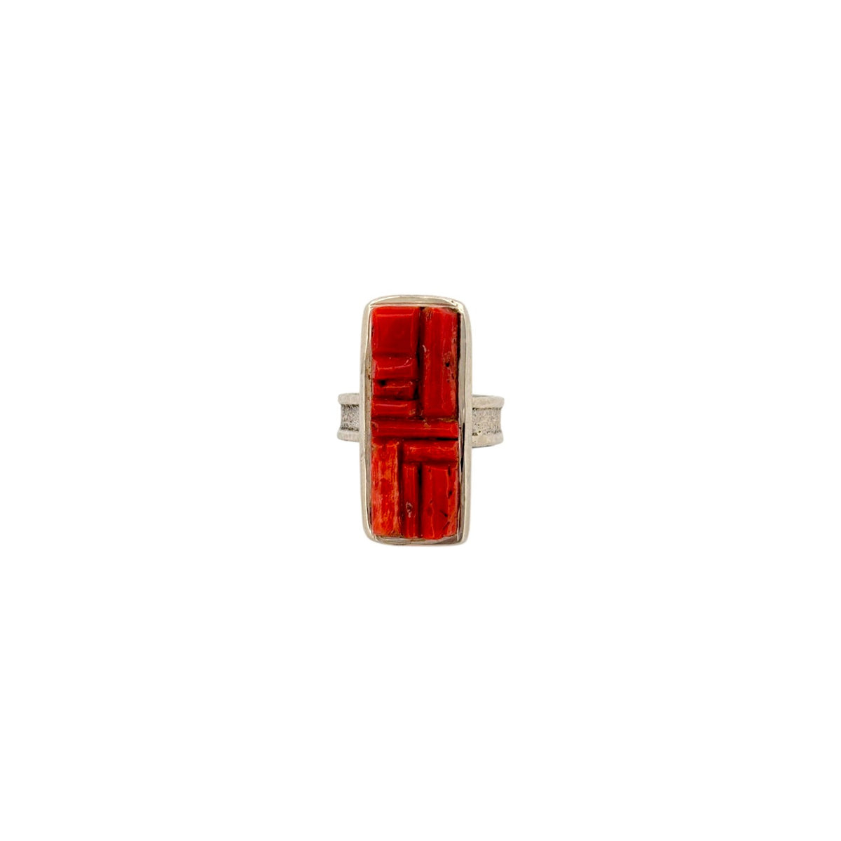 Lester Rings Lester James, Ring, Coral, Sterling Silver, Navajo Handmade, 7