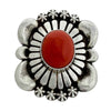 Thomas Jim, Ring, Mediterranean Coral, Sterling Silver, Navajo Handmade, 7 1/4