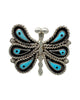 JE hallmark, Pin, Pendant, Butterfly, Jet, Kingman Turquoise, Zuni, 1 3/8"