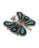 JE hallmark, Pin, Pendant, Butterfly, Jet, Kingman Turquoise, Zuni, 1 3/8"