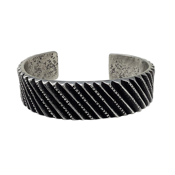 Aaron Anderson, Bracelet, Carved Lines, Heavy, Silver, Navajo, 7 3/4