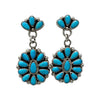 RN, Cluster, Earrings, Kingman Turquoise, Sterling Silver, Navajo Handmade, 2 1/8"