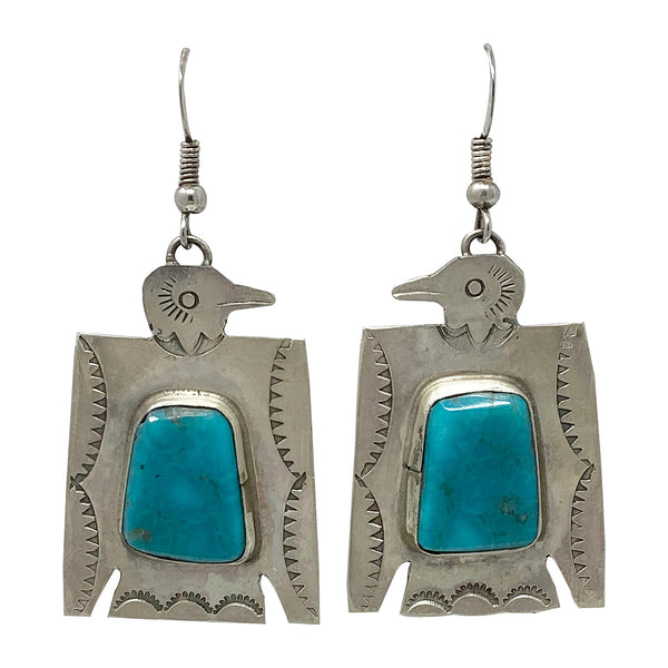 Fred Begay, Earring, Thunderbird, Kingman Turquoise, Navajo, 2 3/4