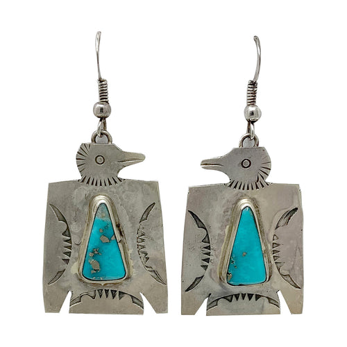 Fred Begay, Earring, Thunderbird, Persian Turquoise, Navajo, 2 1/8