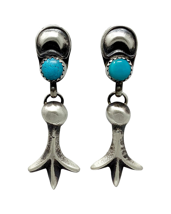 Martha Cayatineto, Earrings, Sandcast, Kingman Turquoise, Navajo, 1 3/4