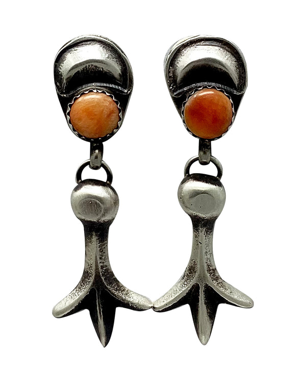 Martha Cayatineto, Earrings, Sandcast, Orange Spiny Oyster Shell, Navajo, 1 3/4