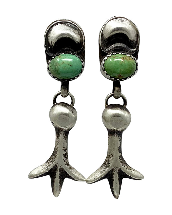 Martha Cayatineto, Earrings, Sandcast, Green Kingman Turquoise, Navajo, 1 3/4