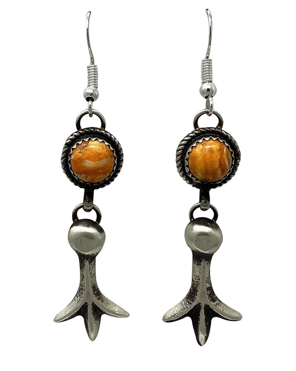 Martha Cayatineto, Earrings, Sandcast, Orange Spiny Oyster Shell, Navajo, 2 1/2