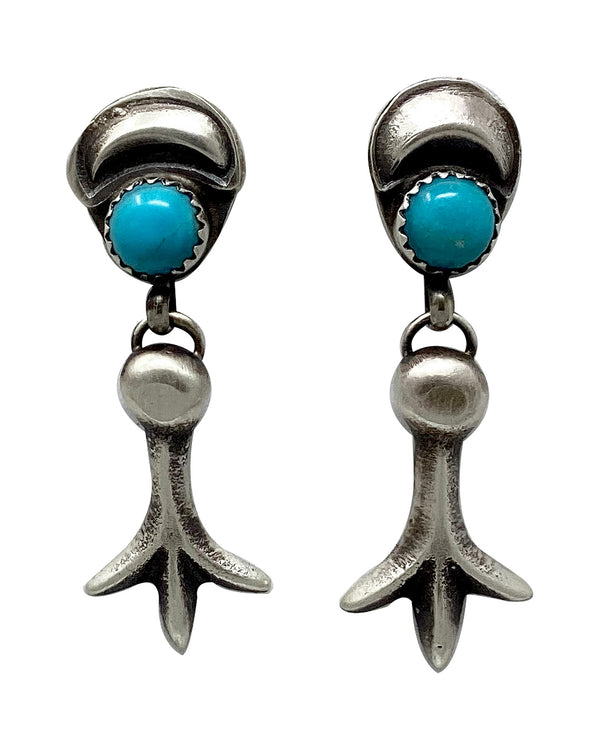 Martha Cayatineto, Earrings, Sandcast, Kingman Turquoise, Navajo, 1 3/4