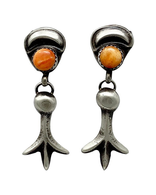 Martha Cayatineto, Earrings, Sandcast, Orange Spiny Oyster Shell, Navajo, 1 3/4