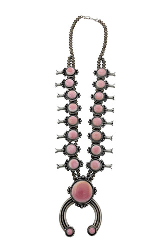 Freddie Maloney, Necklace, Pink Conch Shell, Navajo, Sterling Silver, 32”