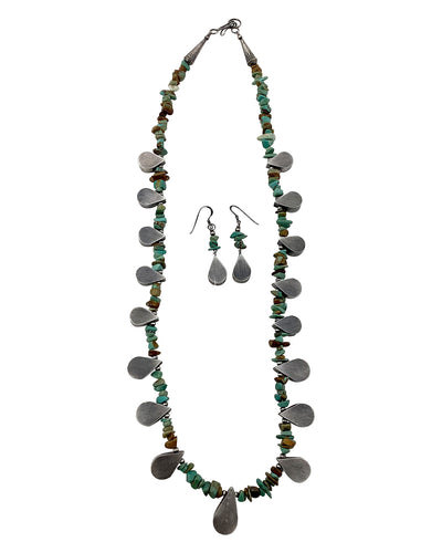 Larry Curley, Earring, Necklace, Pilot Mountain Turquoise, Navajo, 24