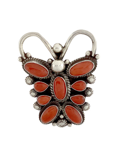 Tyler Brown, Ring, Butterfly, Coral, Navajo, 7 1/2