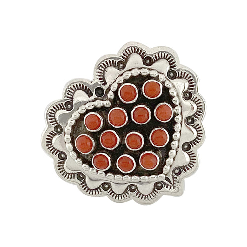 Lee Charley, Ring, Heart, Coral, Navajo, 7 1/2