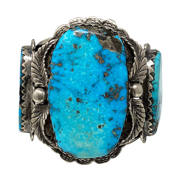 Leonard Martza, Bracelet, Vintage, Morenci Turquoise, Zuni, 6 3/4