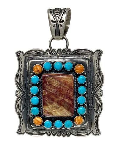 Roland Dixon, Pendant, Spiny Oyster, Kingman Turquoise, Navajo, 4 5/8