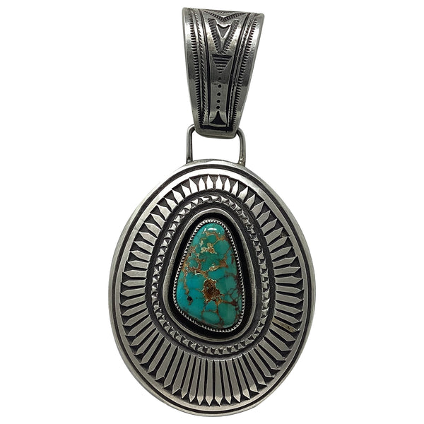 Calvin Martinez, Pendant, Pilot Mountain Turquoise, Sterling Silver, Navajo Handmade, 3