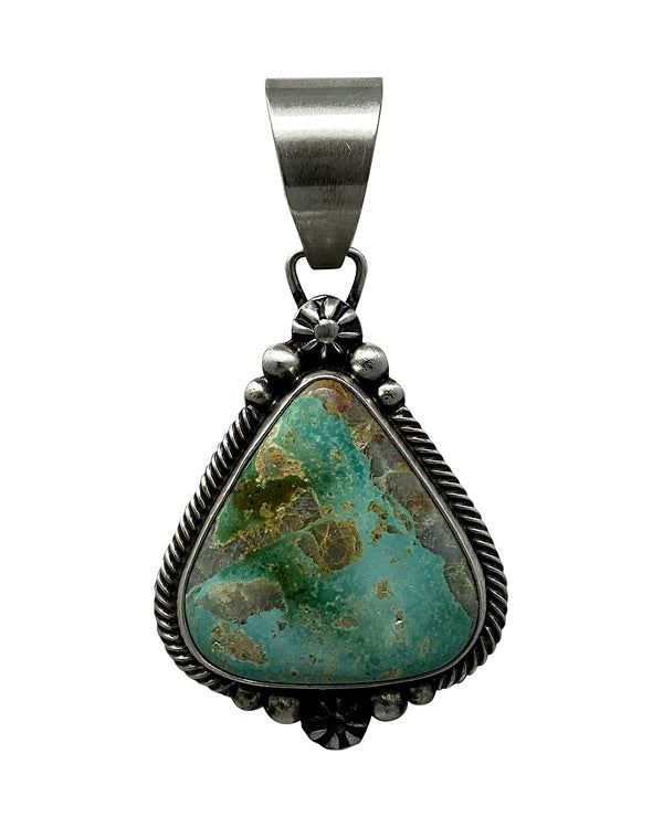 MB Hallmark, Pendant, Pilot Mountain Turquoise, Sterling Silver, Navajo Handmade, 2 1/8