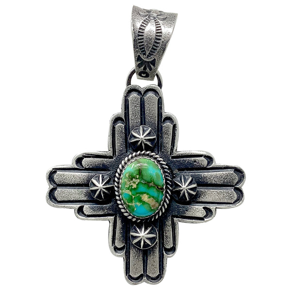 Kevin Billah, Pendant, Sonoran Gold Turquoise, Sterling Silver, Navajo Handmade, 2 3/4