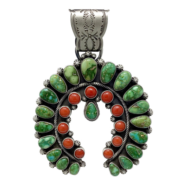 Freddie Maloney, Pendant, Sonoran Gold Turquoise, Coral, Sterling Silver, Navajo, 4