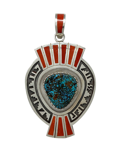 Michael Perry, Pendant, Coral, Kingman Turquoise, Sterling Silver, Navajo, 4