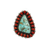 Devin Brown, Ring, Pilot Mountain Turquoise, Mediterranean Coral, Navajo, 10