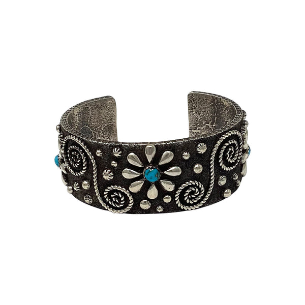 Ernest Rangel, Bracelet, Turquoise, Flower, Navajo, 6 1/2