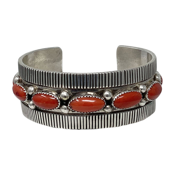 Tillie Jon, Bracelet, Coral, Sterling Silver, Navajo Handmade, 6 3/4