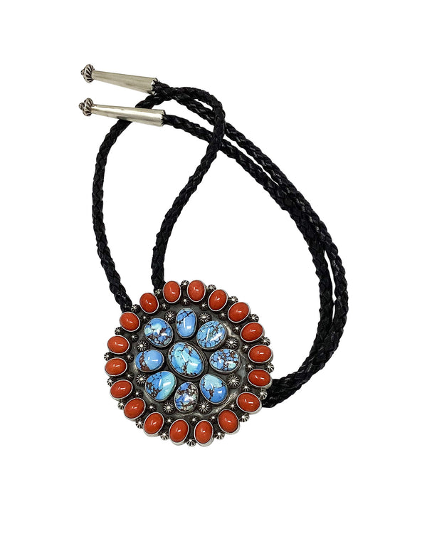 Freddie Maloney, Bolo, Mediterranean Coral, Golden Hills Turquoise, Navajo, 36