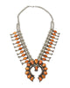 Joelias Draper, Necklace, Orange Spiny Oyster, Squash Blossom, Navajo, 24"