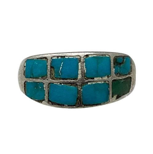 Vintage, Ring, Kingman Turquoise, Sterling Silver, Zuni, Circa 1980s, 7 1/2