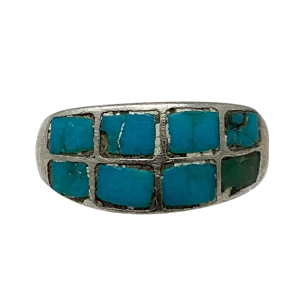 Vintage, Ring, Kingman Turquoise, Sterling Silver, Zuni, Circa 1980s, 7 1/2