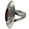 RCY Hallmark, Ring, Coral, Sterling Silver, Navajo, Circa 1980s, 6 1/2