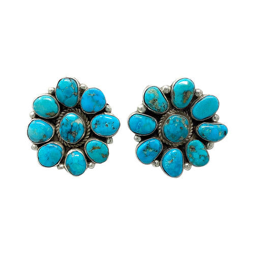 Vintage, Earring, Nevada Blue Turquoise, Sterling Silver, Navajo Handmade, 1 1/2