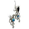 Ray Tolth, Earring, Sheep, Kingman Turquoise, Onyx, Navajo, 1 3/4"