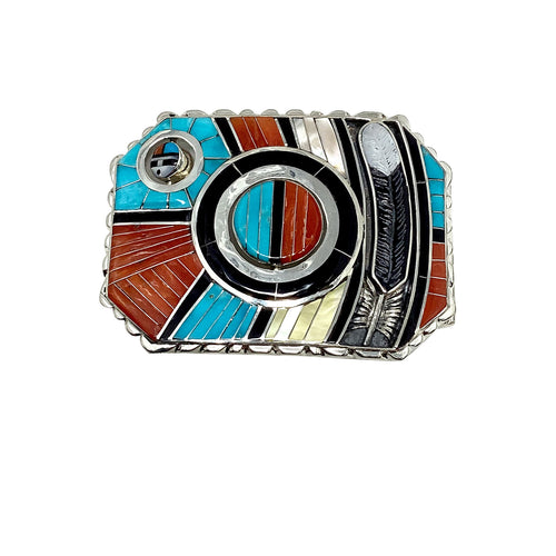 Don Dewa, Belt Buckle, Eagle Feather, Sunface, Bear, Zuni Handmade, 2