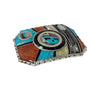 Don Dewa, Belt Buckle, Eagle Feather, Sunface, Bear, Zuni Handmade, 2"