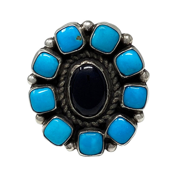 Devin Brown, Ring, Black Onyx, Kingman Turquoise, Navajo, Adjustable, 10