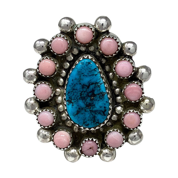 Darlene Begay, Ring, Sleeping Beauty Turquoise, Pink Conch Shell, Navajo, 5