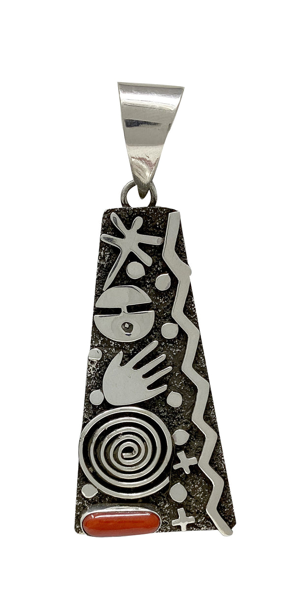 Alex Sanchez, Pendant, Mediterranean Coral, Navajo, 3 3/4