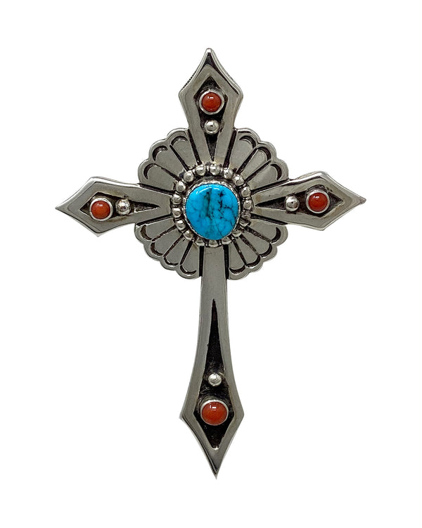 Lee Charley, Pendant, Pin, Cross, Sleeping Beauty, Mediterranean Coral, 3