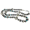 NS, Necklace, Earrings, Silver Beads, Turquoise, Navajo, 32"