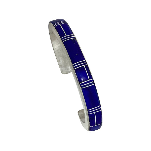 Melvin Francis, Bracelet, Lapis Inlay, Narrow, Sterling, Navajo, 6 7/8