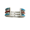 Lester James, Bracelet, Tufa Cast, Kingman Turquoise, Coral, Silver, Navajo, 6 7/8"