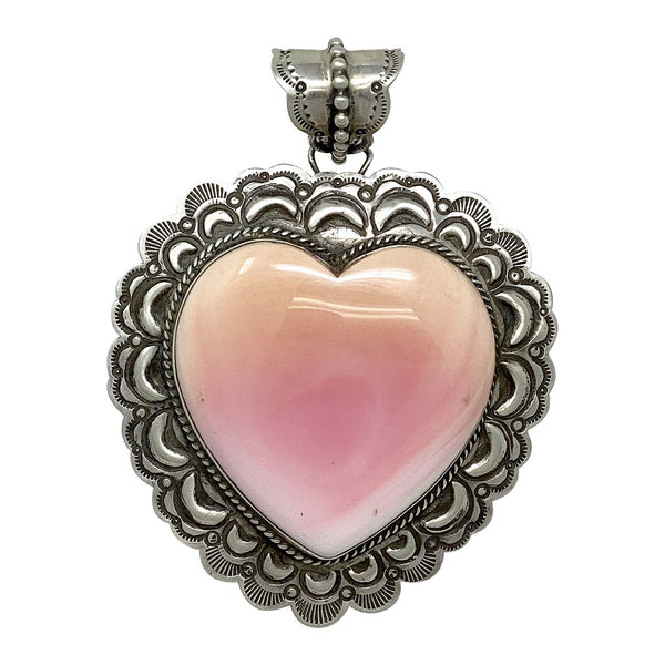 Geraldine James, Pendant, Heart, Pink Conch Shell, Navajo, 3 5/8