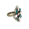 Geraldine James, Cluster Ring, Pink Concho, Kingman Turquoise, Navajo, adjustable