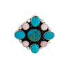 Geraldine James, Cluster Ring, Pink Conch, Kingman Turquoise, Navajo, Adjustable