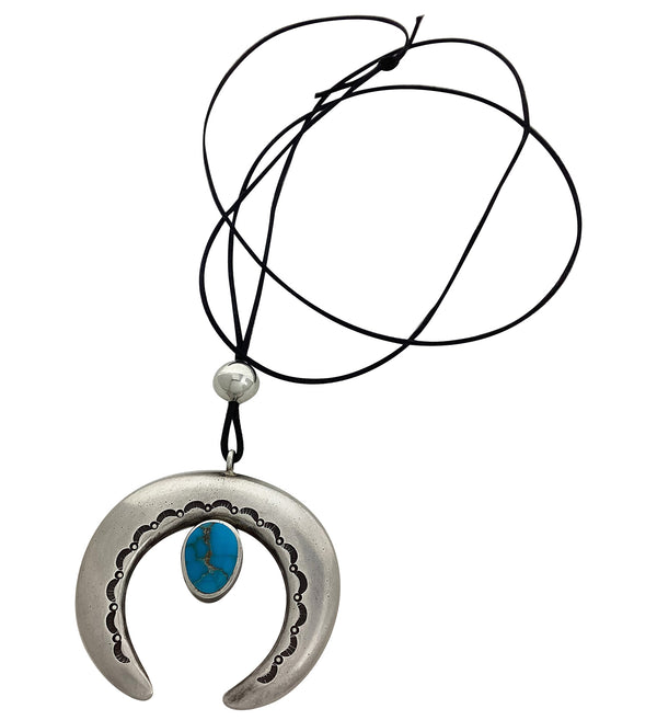 Darryl Dean Begay, Naja Pendant, Carico Lake Turquoise, Navajo, 2 3/4