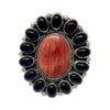 Geraldine James, Ring, Red Spiny Oyster Shell, Onyx, Navajo, Adjustable, 8